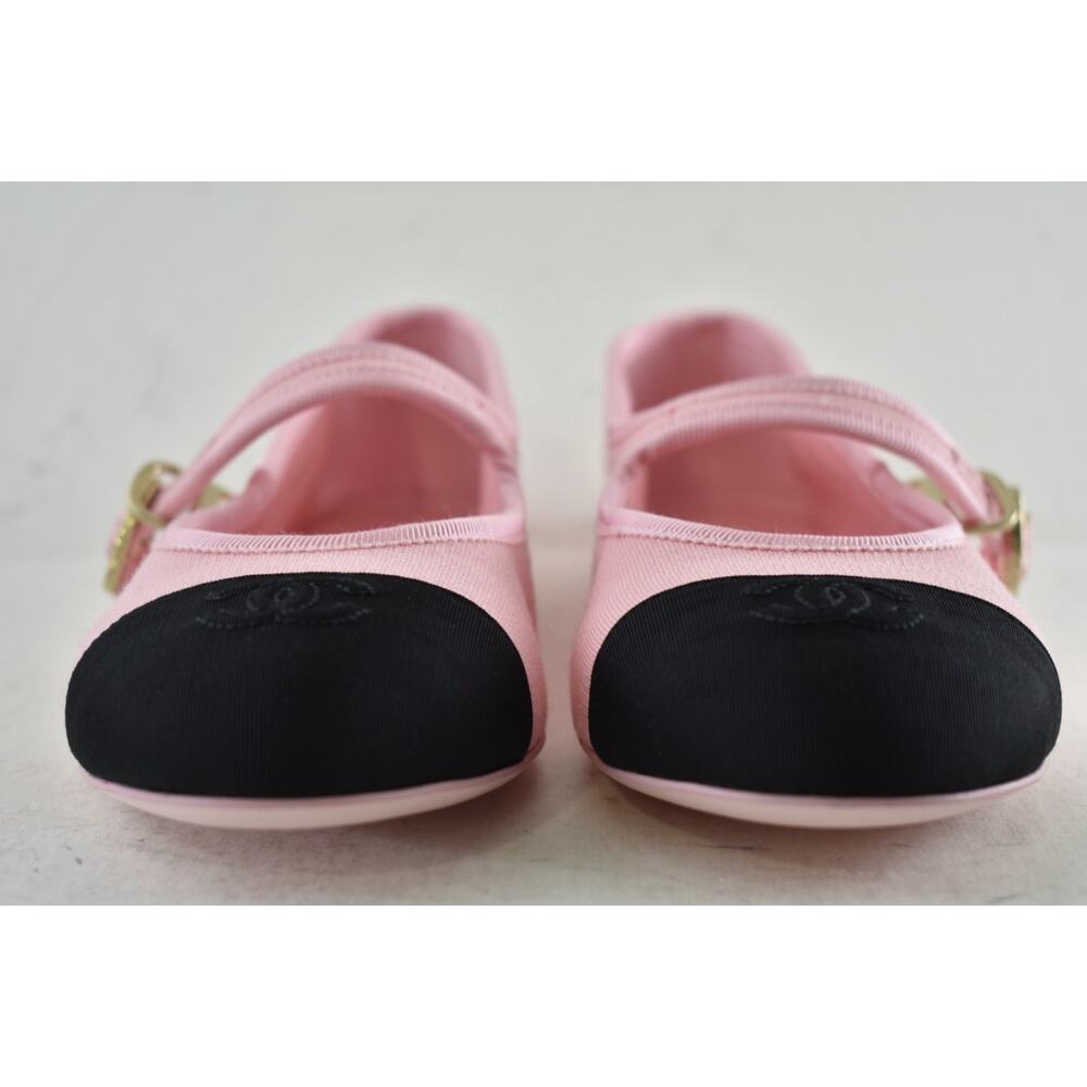 Chanel 25S Pink Fabric Black CC Logo Mary Jane Strap Ballerina Ballet Flat 37 - Picture 9 of 16